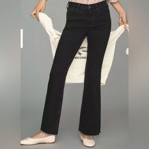 Anthropologie Pilcro The Yaya Petite Mid-Rise Crop Black Flare Jeans Raw Hem